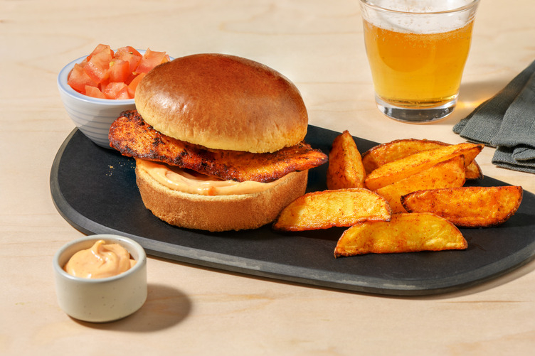 Peri Peri Chicken Burger and Spiced Wedges