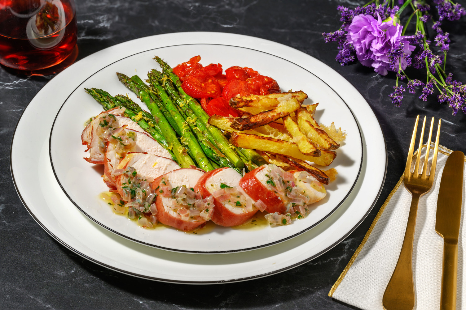 Serrano Wrapped Chicken in Lemon and Parsley Butter Sauce