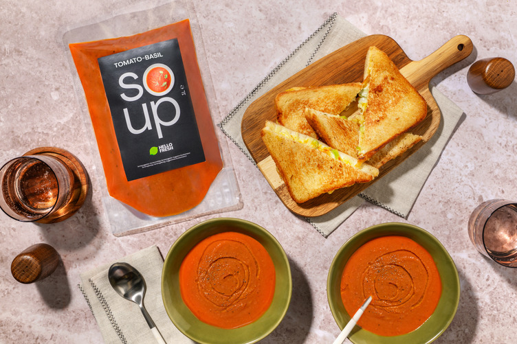 Pea with Bacon Soup and Double Cheese Toastie