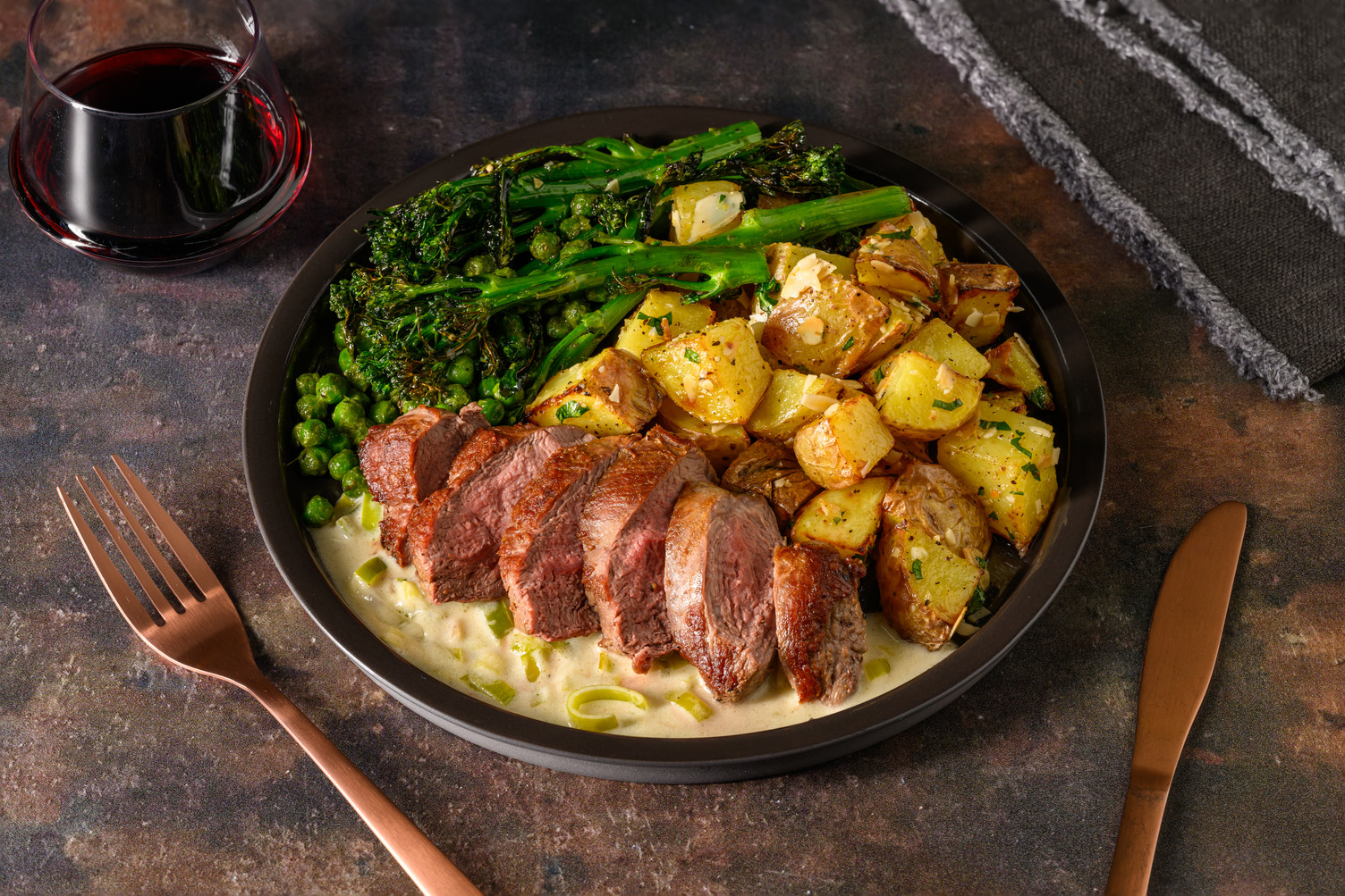 Seared Lamb Steak in Cheesy Leek Sauce
