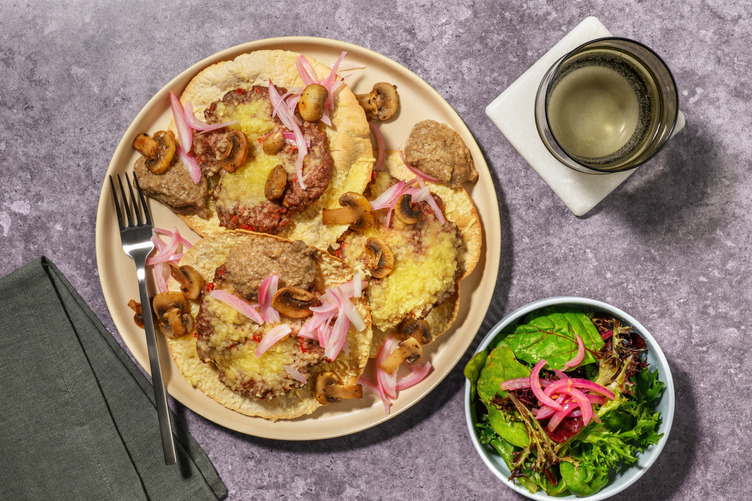 Smash tacos con queso y paté de champiñones