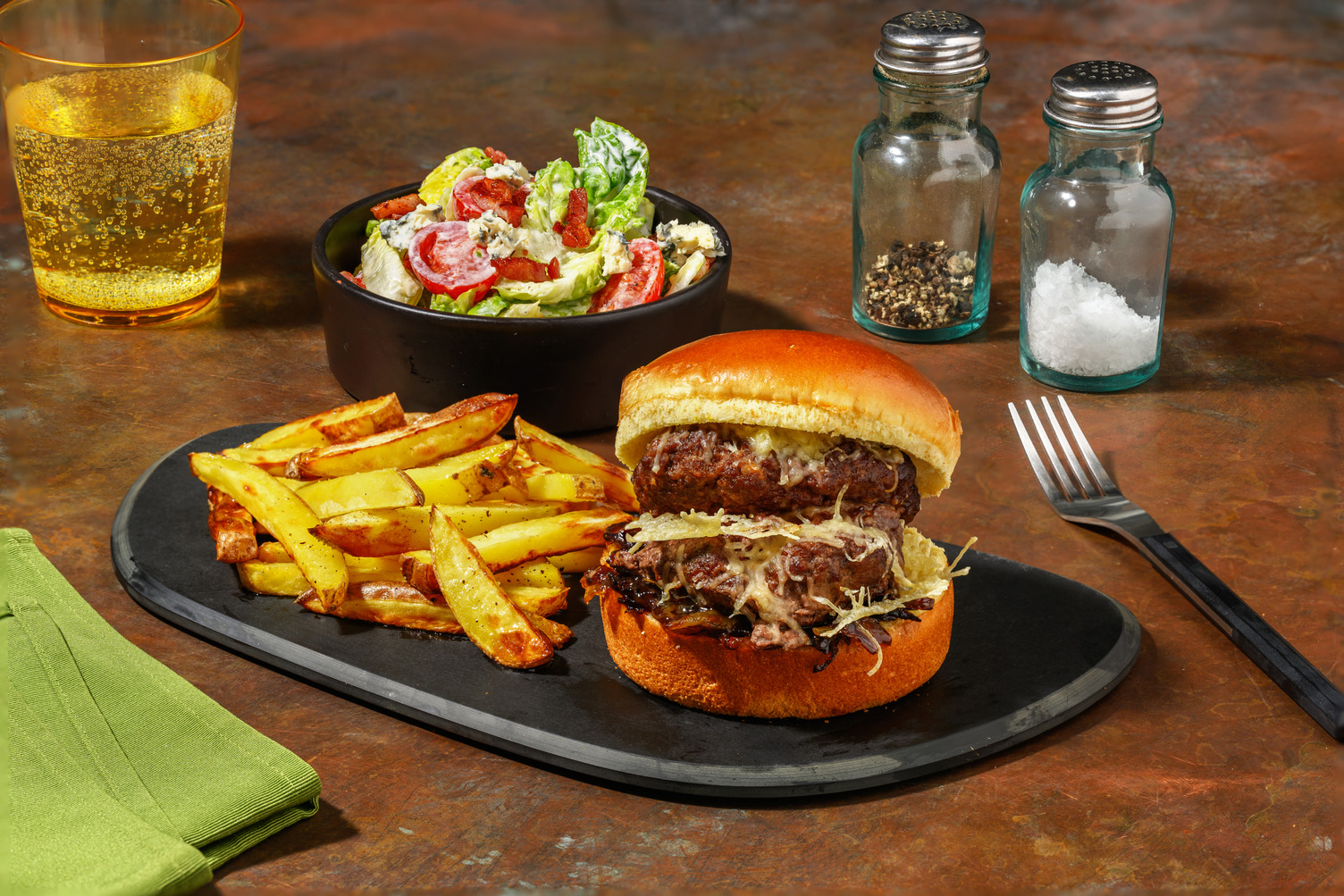 Melt in the Middle Beef Burgers and Fries