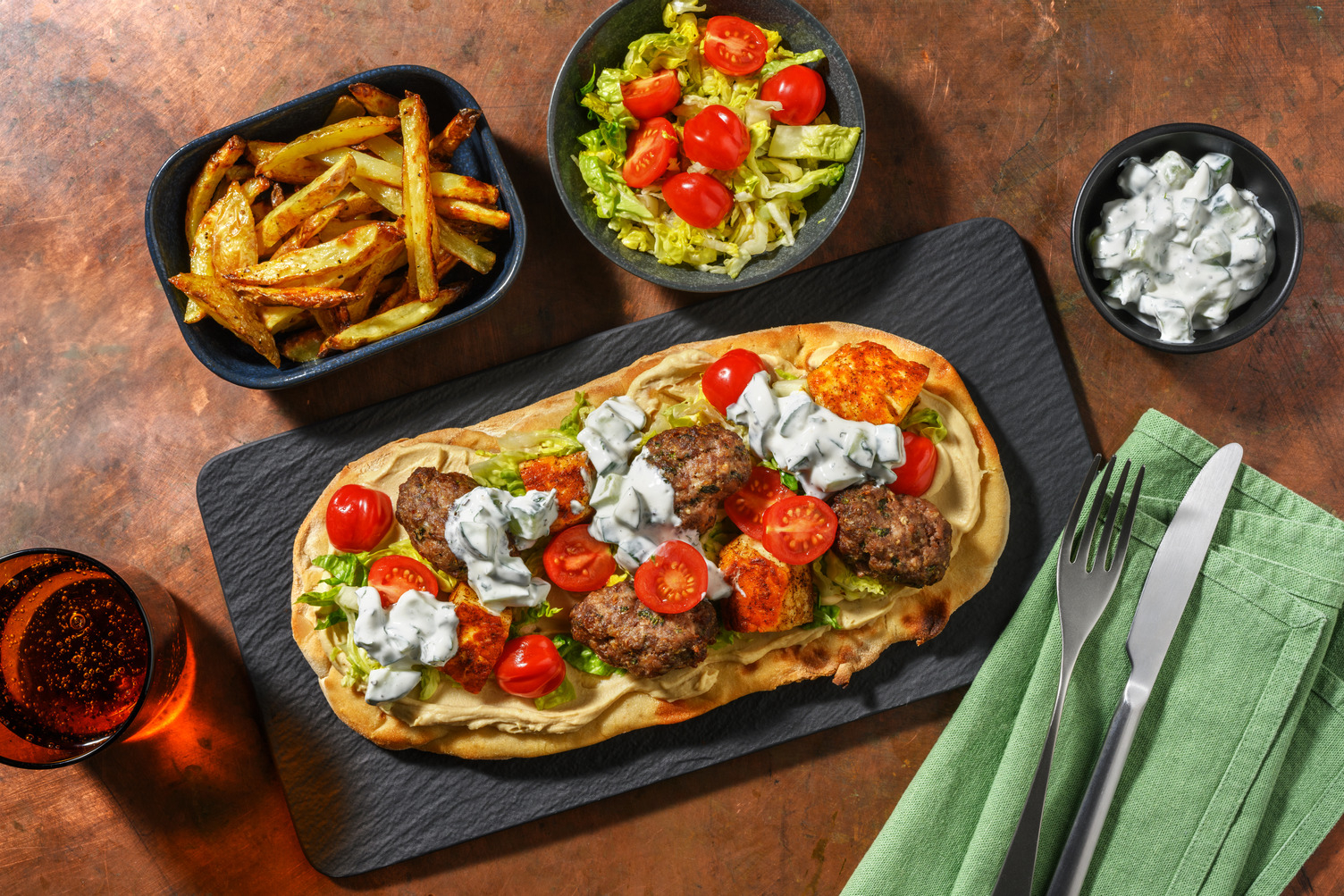 Spiced Lamb Koftas and Halloumi on Garlic Naans