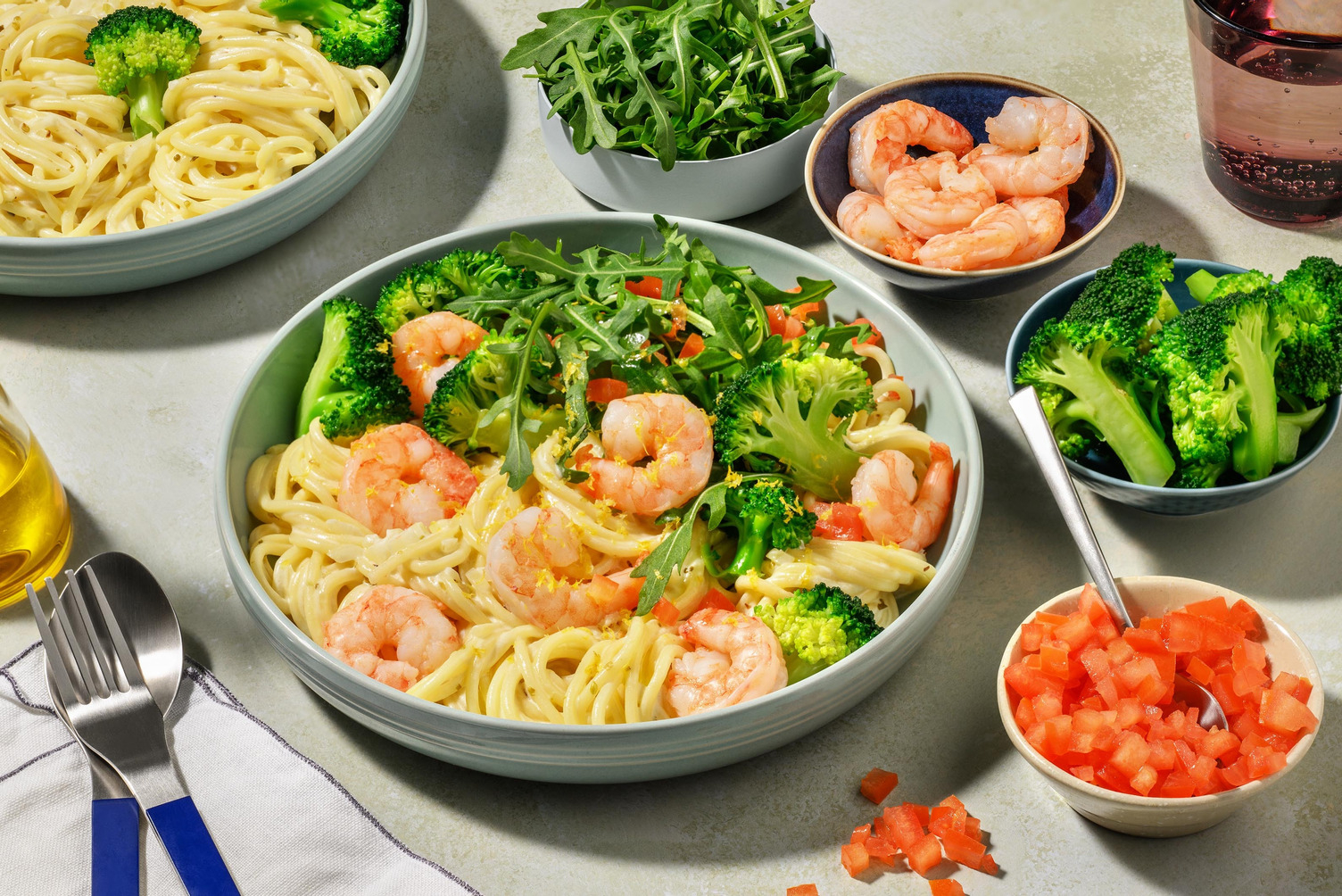 Romige spaghetti met garnalen