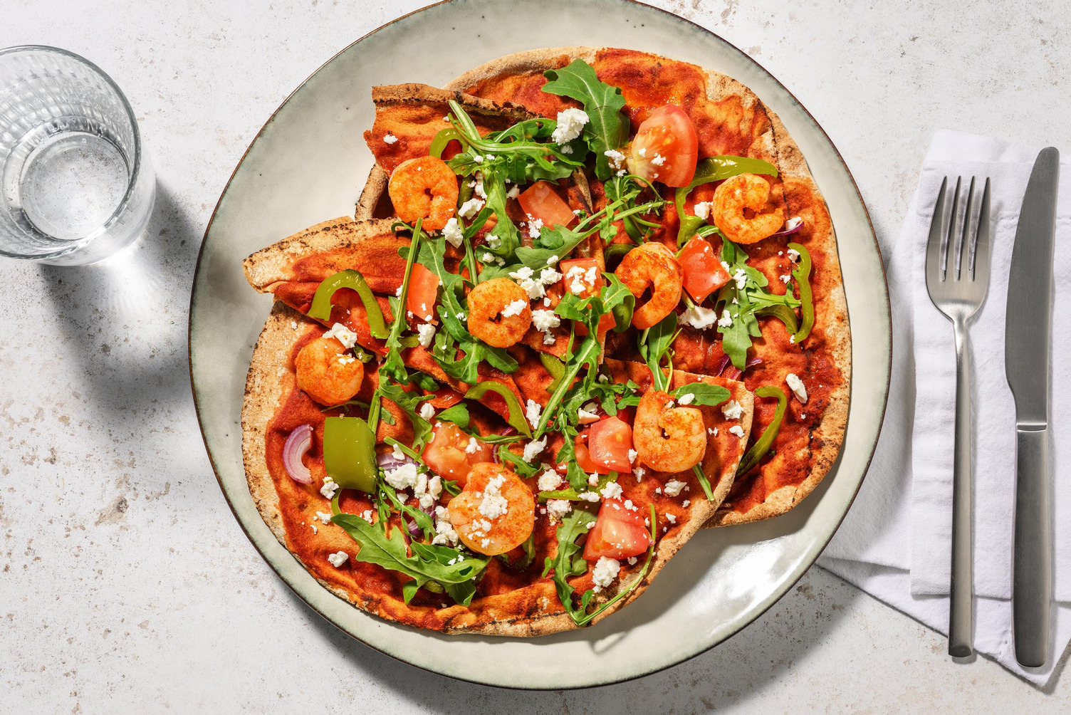 Flatbreadpizza's met smokey garnalen