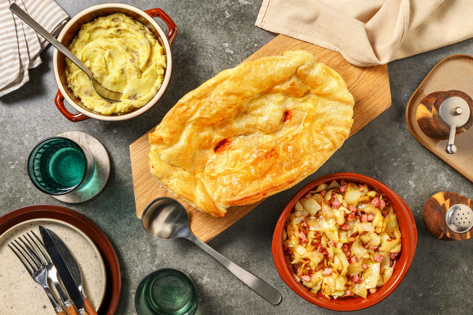 Steak & Mushroom Puff Pastry Pie and Mash