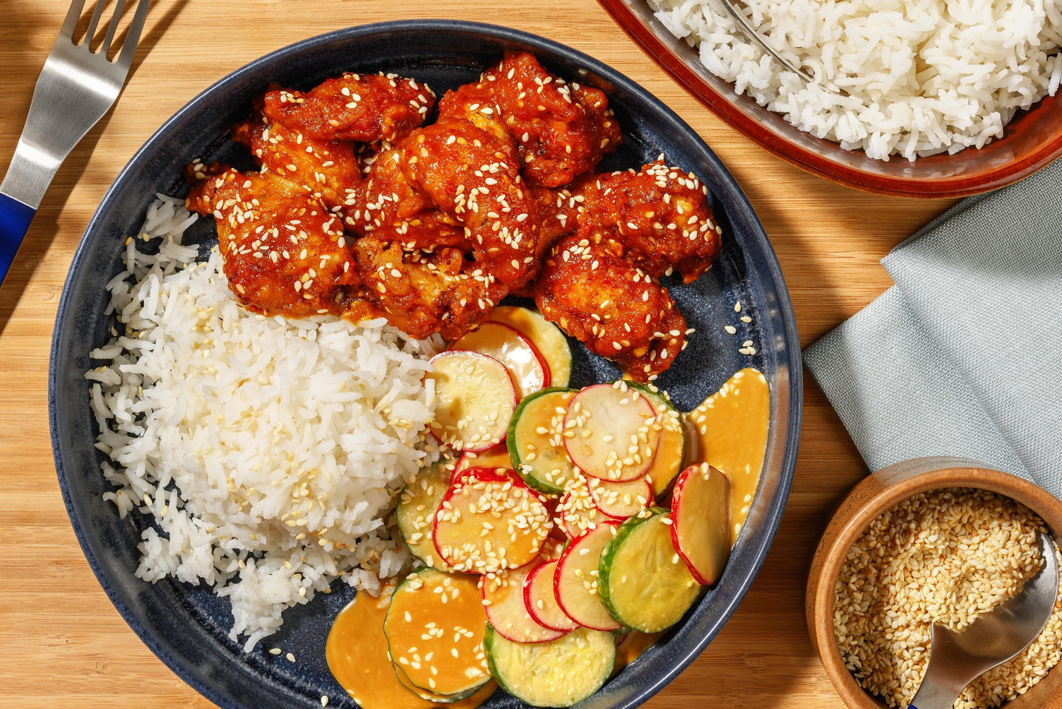 Koreaanse stijl gefrituurde kip met 'swicy' saus