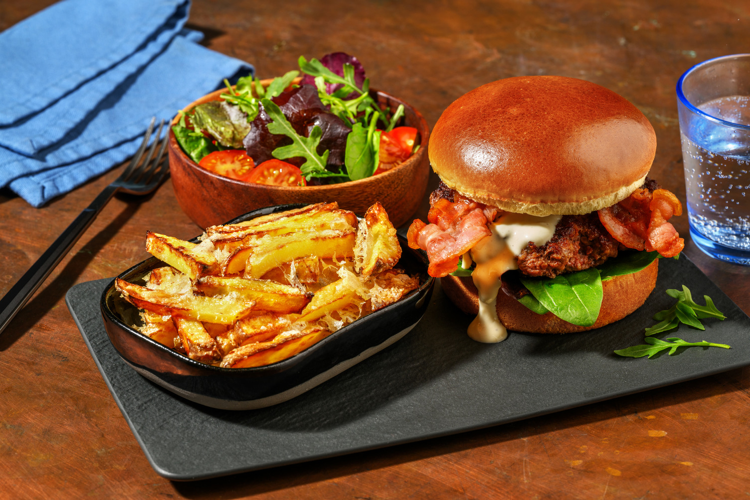 Crispy Bacon Beef Burger and Creamy Truffle Sauce