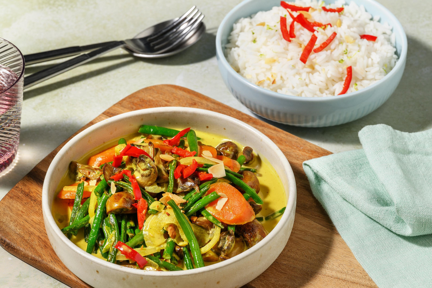 Indisches Korma Curry mit grünen Bohnen