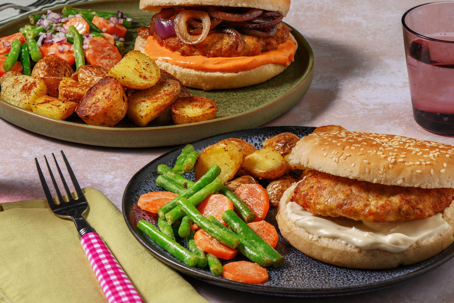 Burger de poulet et grenailles