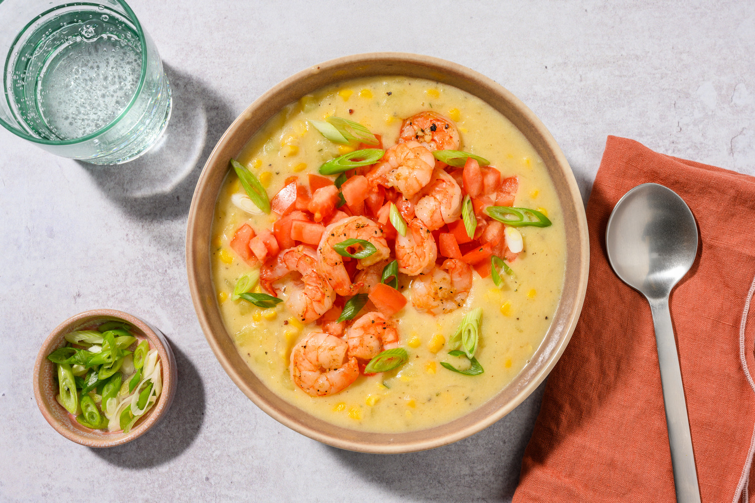 Corn Chowder: mit Knoblauch-Riesencrevetten
