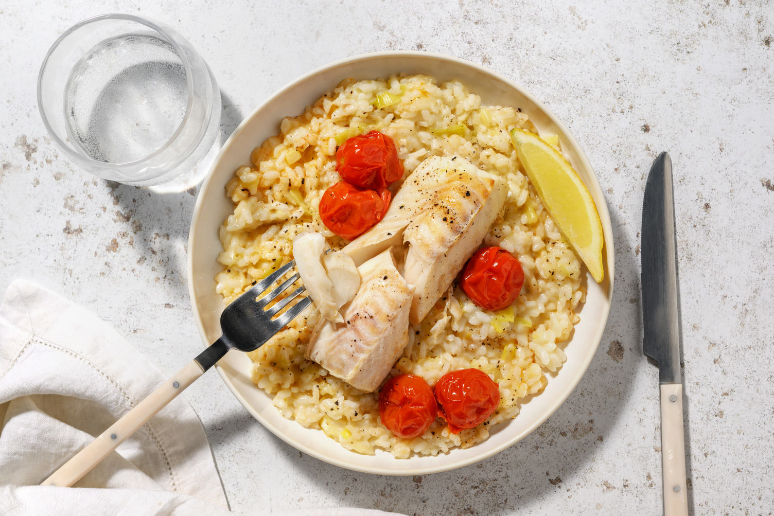 Cod on Oven-Baked Leek Risotto