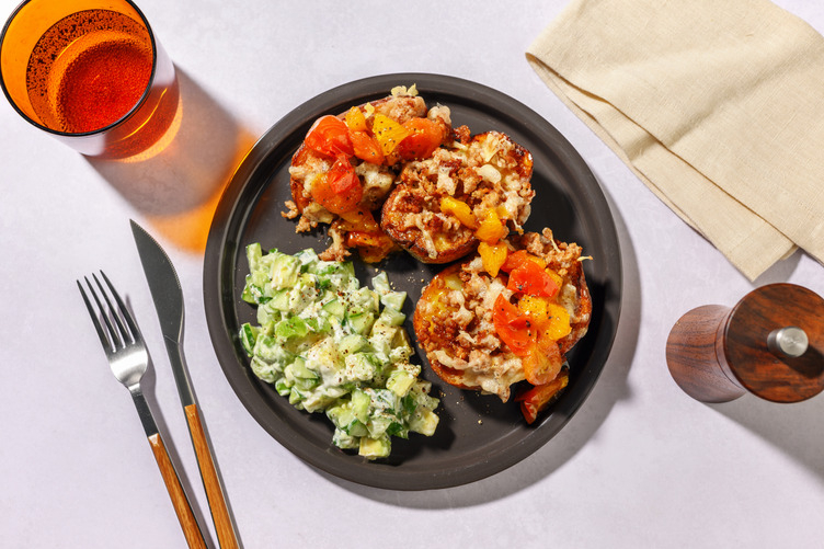 Spiced Pork Mince Loaded Baked Potatoes