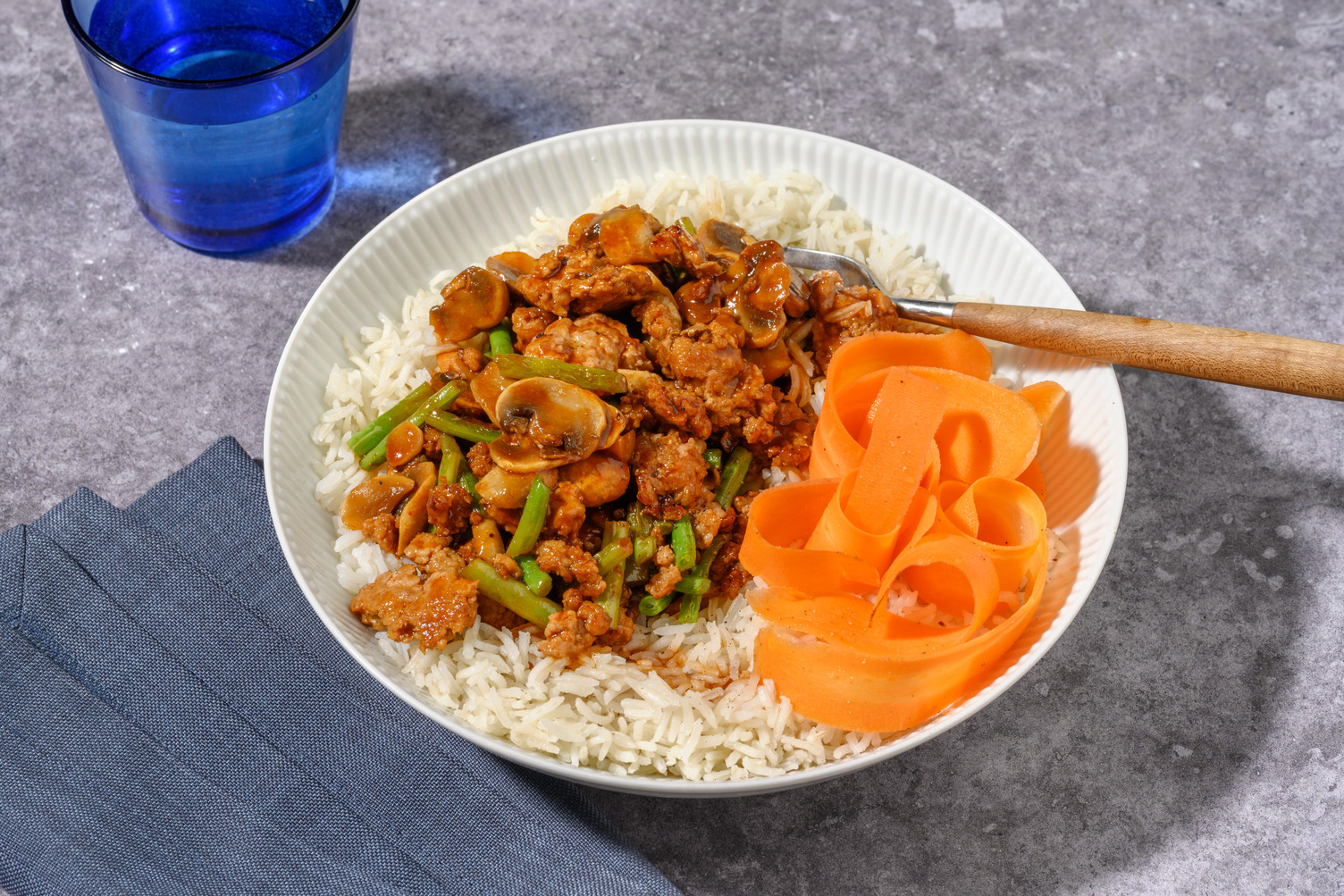 Korean Style BBQ Meat-Free Mince and Mushroom Stir-Fry
