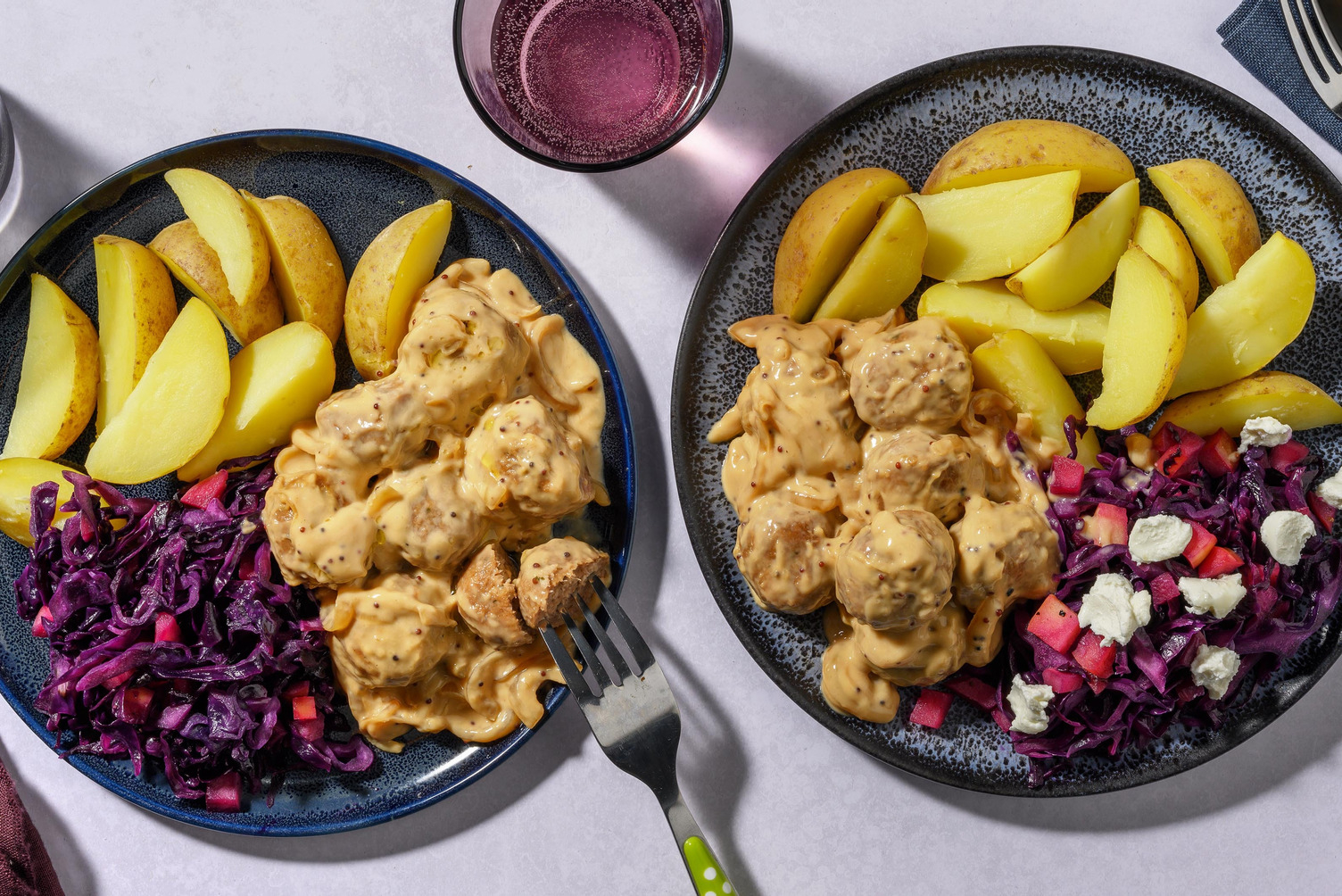 Creamy Veggie Meatballs with Braised Red Cabbage