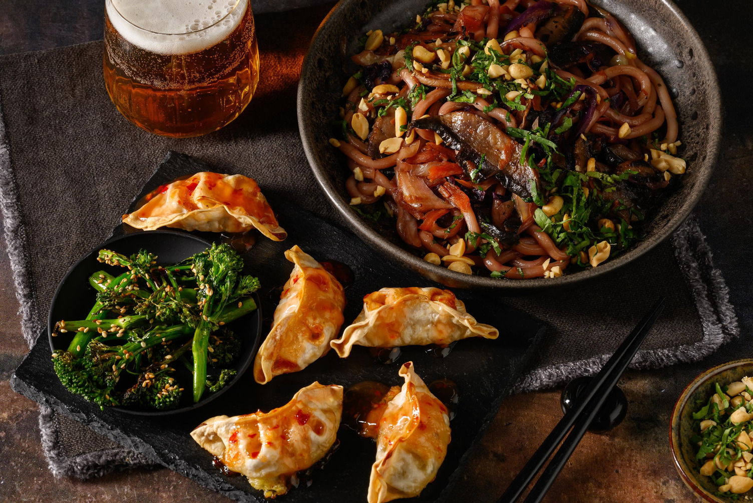 Hoisin Udon and Sweet Chilli Veggie Gyozas