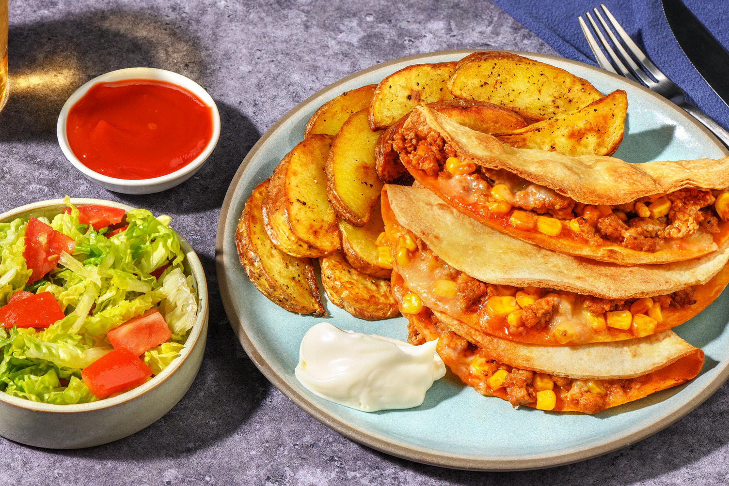 Spiced Pork Quesadillas and Wedges