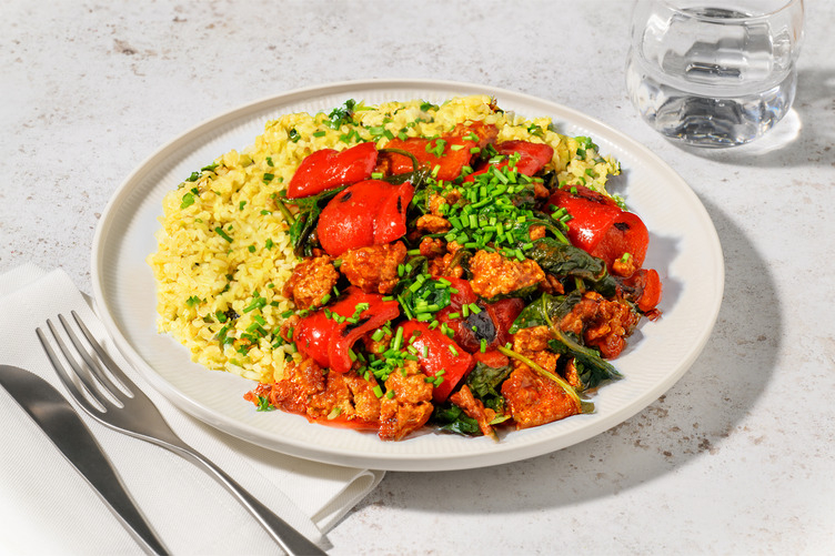 Cajun Pork and Veg on Herby Bulgur