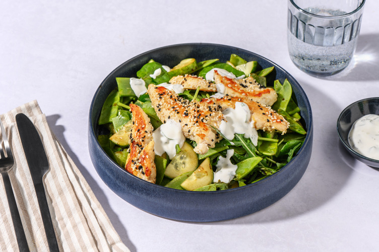 Sesame-Coated Haloumi & Pea Pod Salad