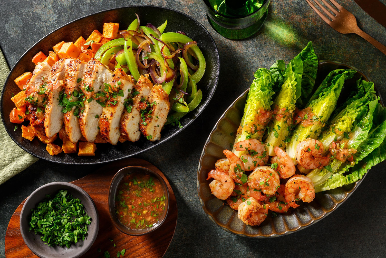 Sweet potato-chicken-shrimp bowl