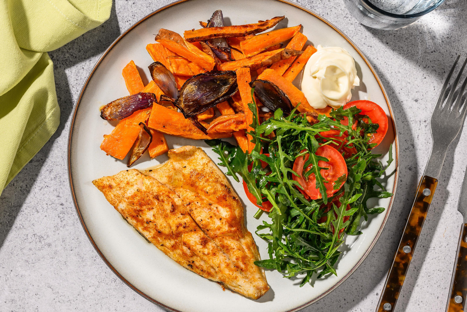 Tandoori Spiced Salmon and Sweet Potato Chips
