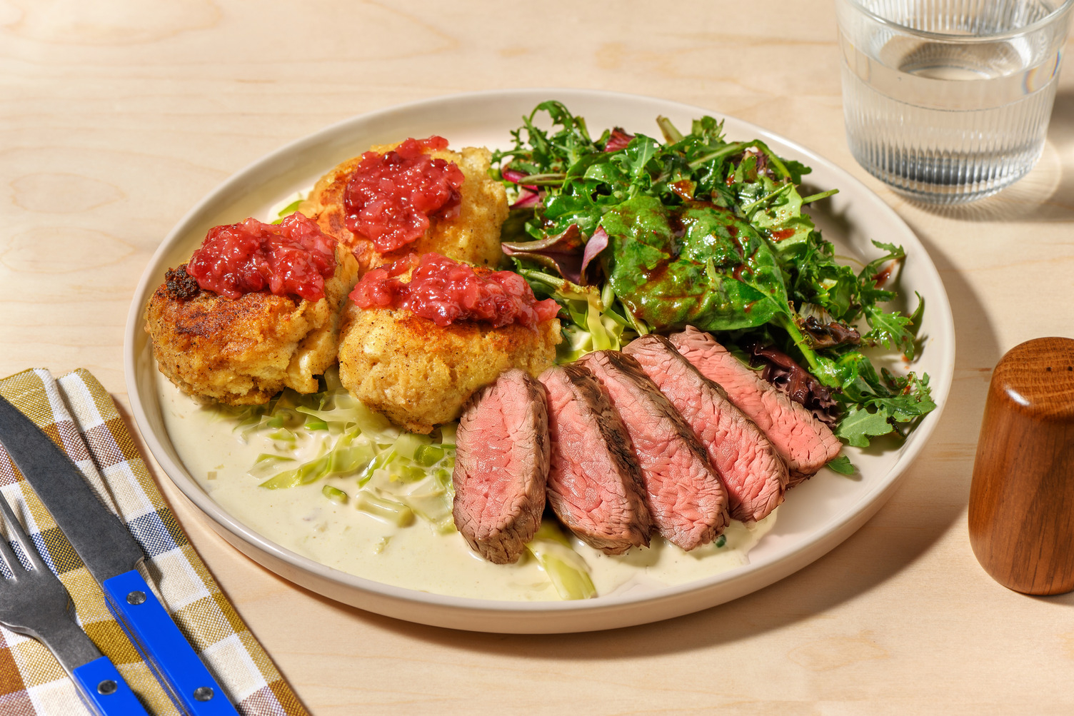 Herzhafte Kaspressknödel mit Bio-Roastbeef