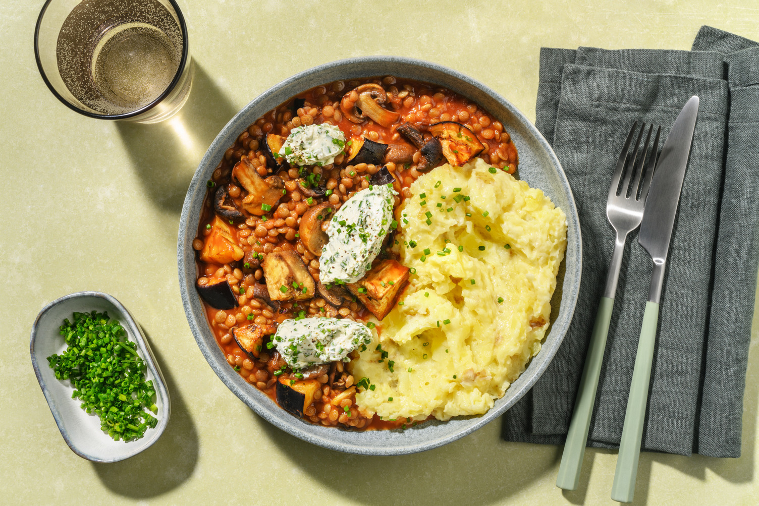 Aubergine au Vin and Chive Creme Fraiche