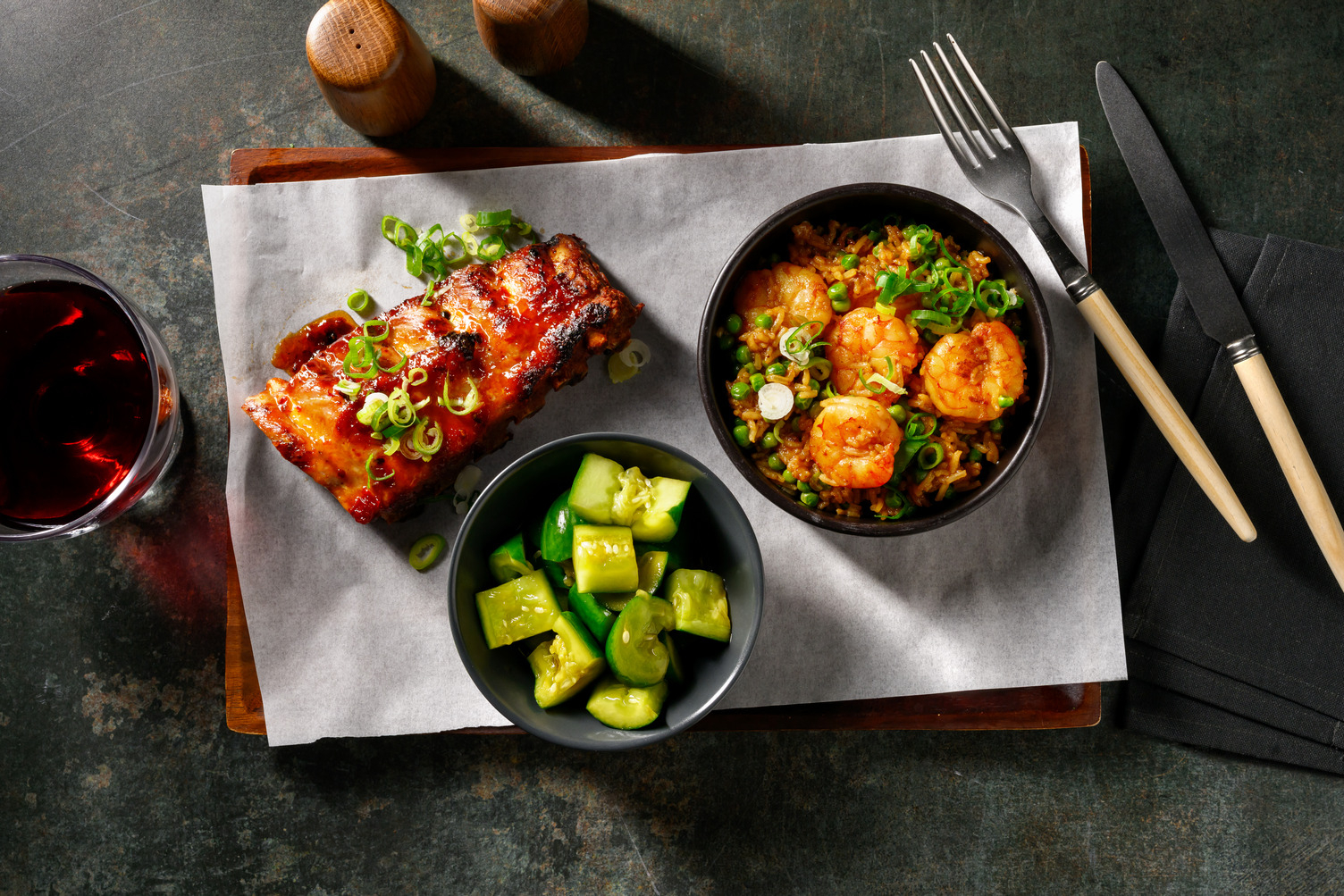 Chinese BBQ Style Ribs & Hoisin King Prawn Fried Rice