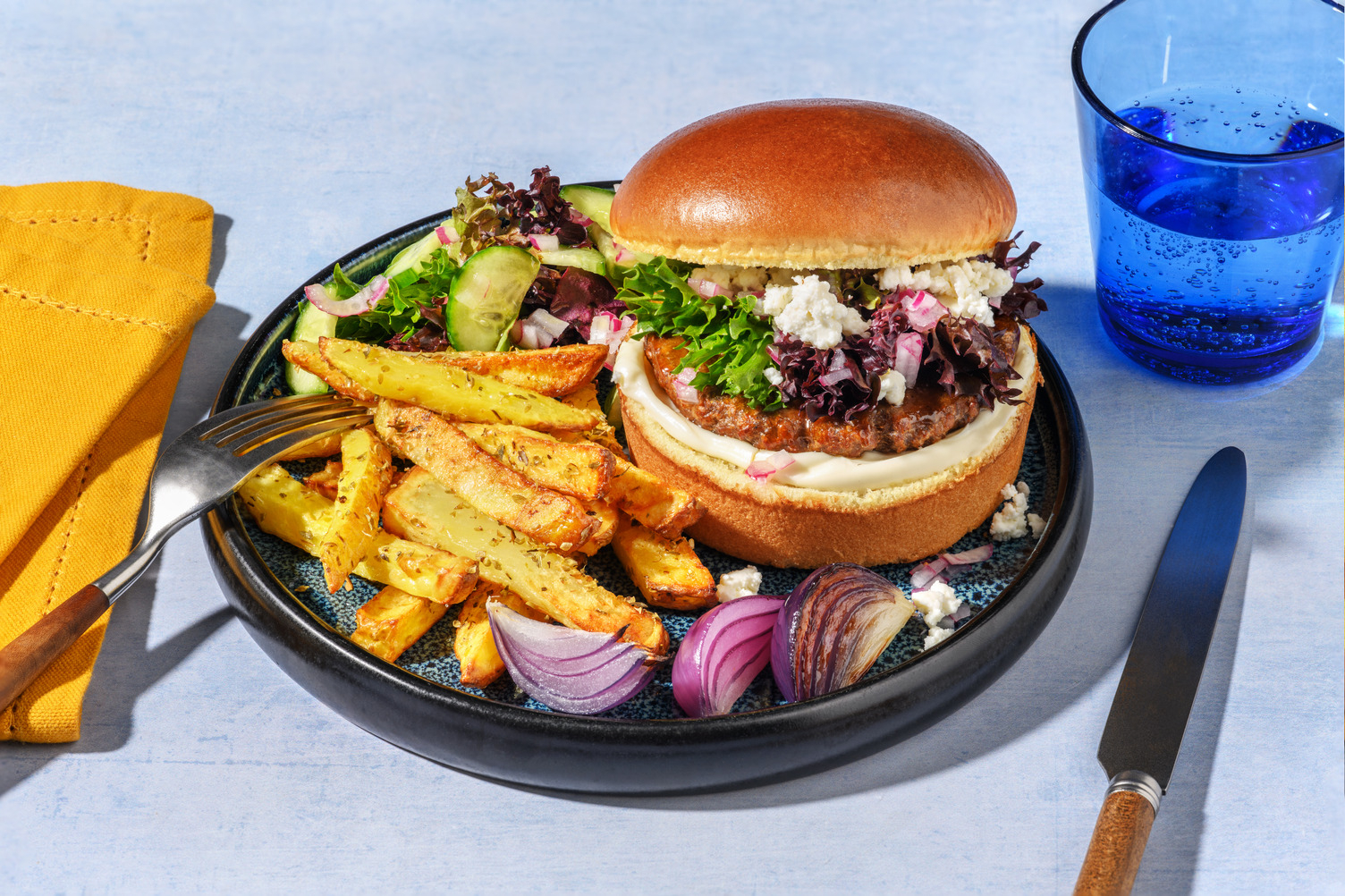 Greek Style Veggie Burger and Oregano Chips