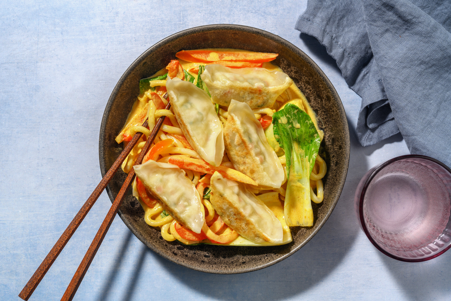 Veggie Gyoza Thai Style Udon Noodle Soup