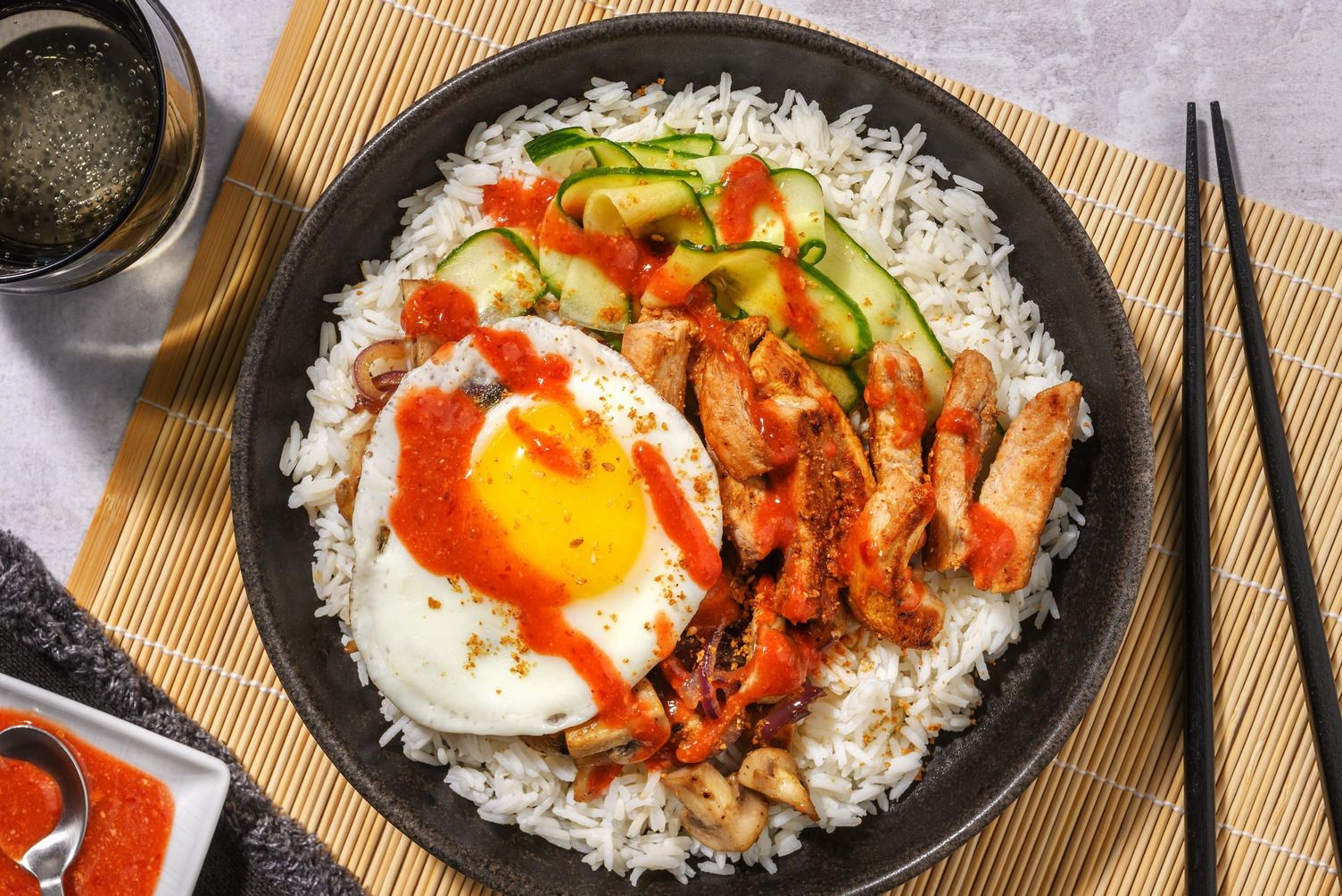 Rice Bowl with Pork Strips & Fried Egg