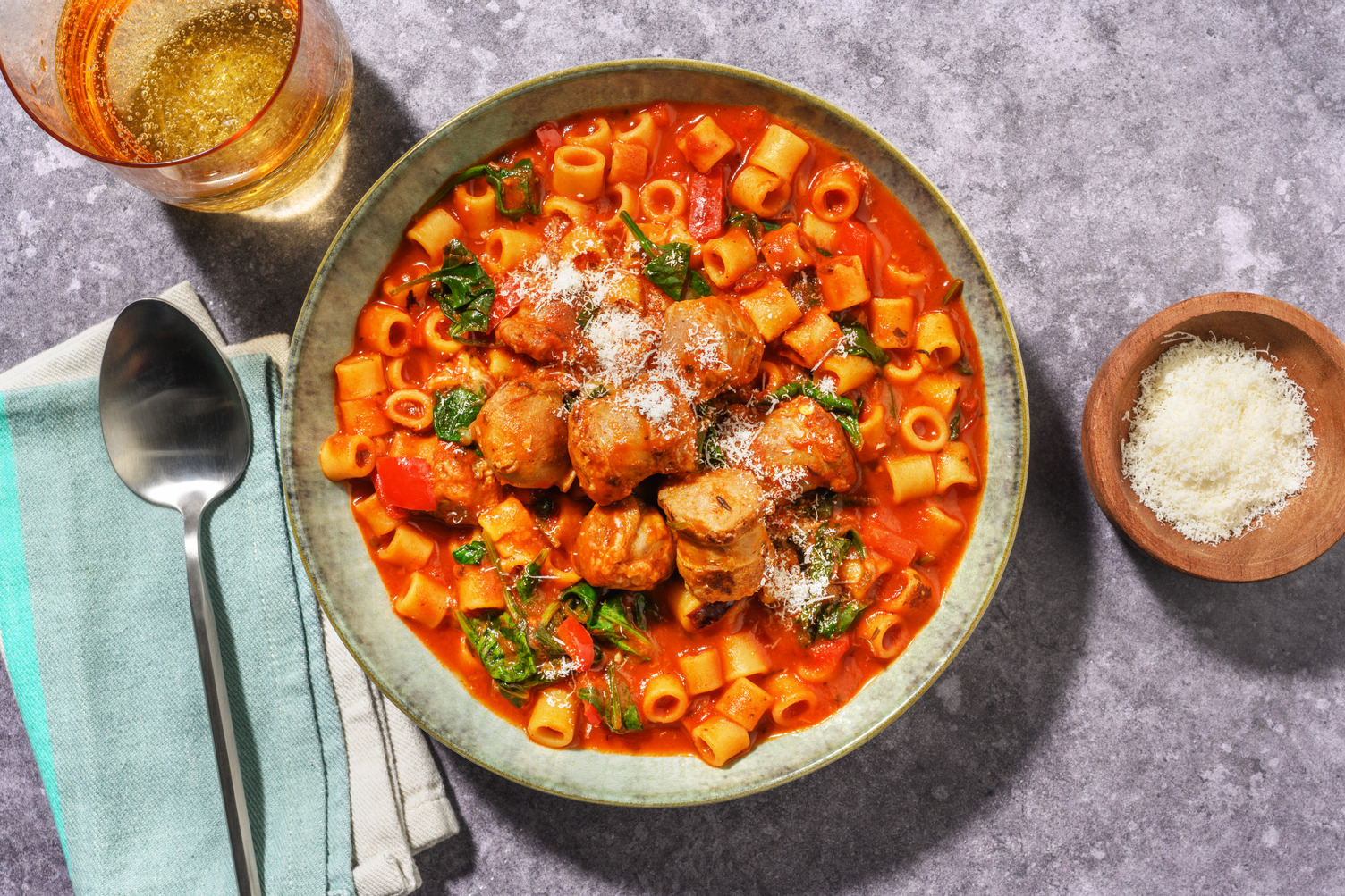 Italian Style Double Sausage and Ditali Pasta Soup