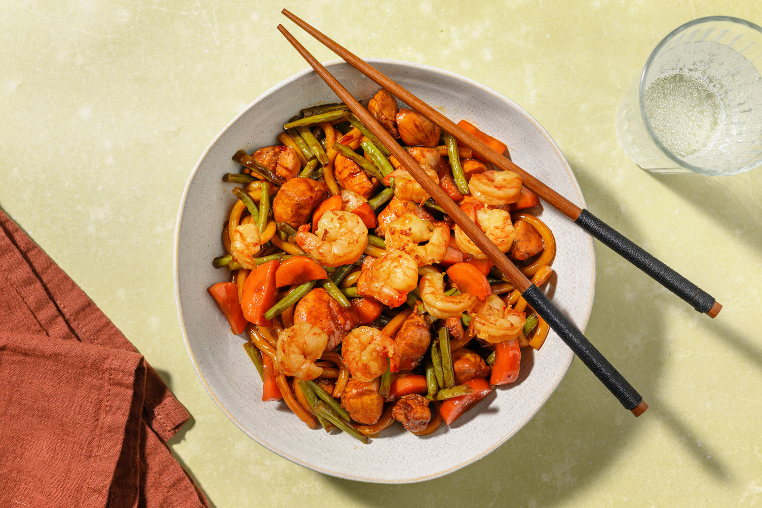 One Pan Bulgogi Prawn and Chicken Udon