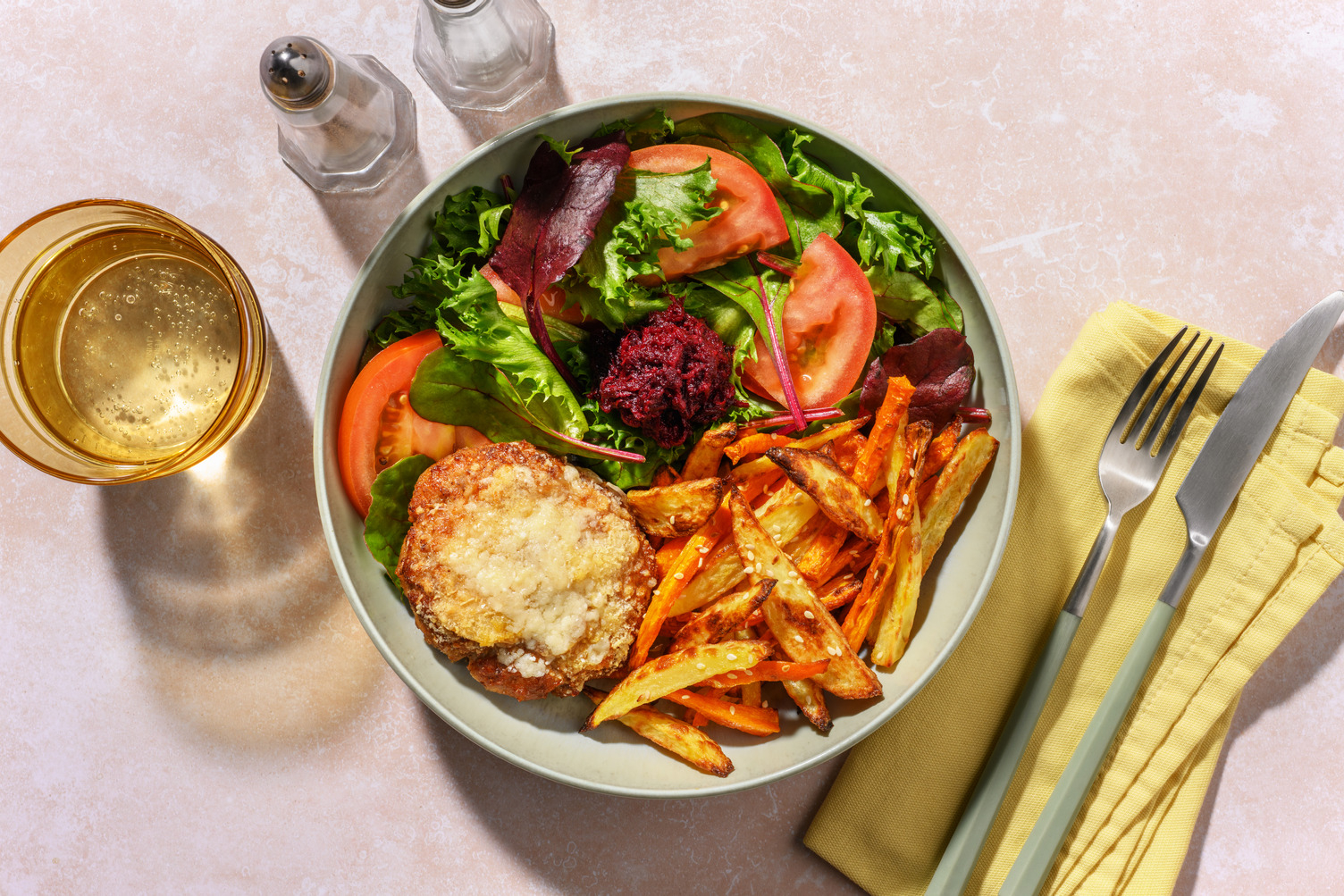 Cheesy Pork Bunless Burger & Veggie Fries