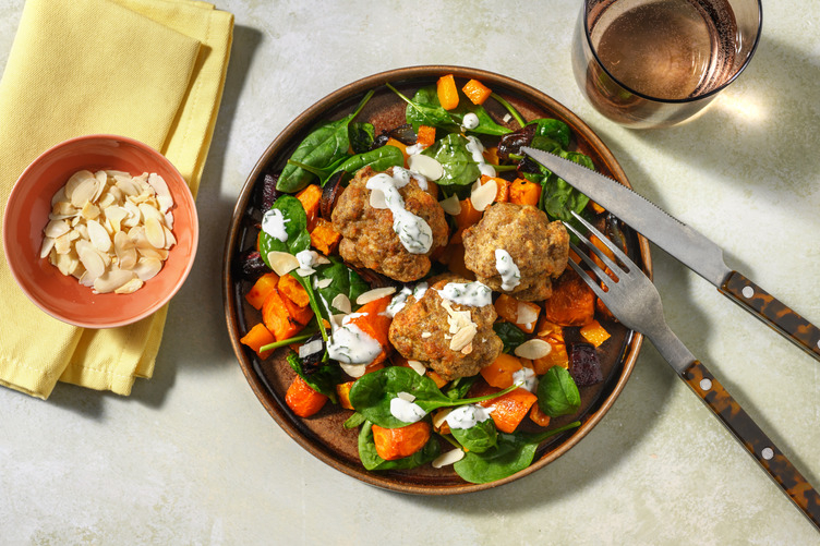 Homemade Beef & Pork Rissoles & Roast Veggie Toss