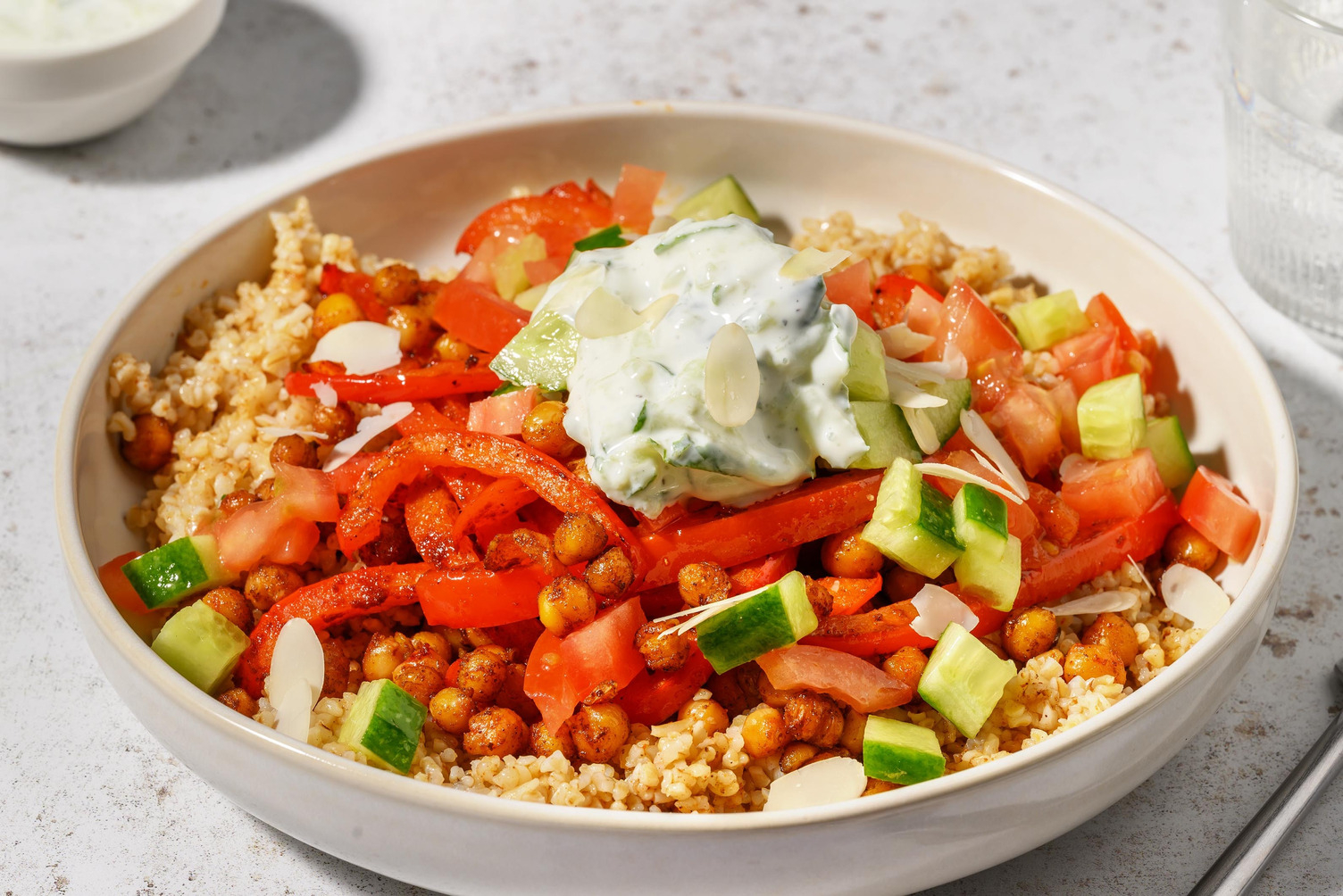 Bulgur Bowl with Tzatziki & Crispy Chickpeas