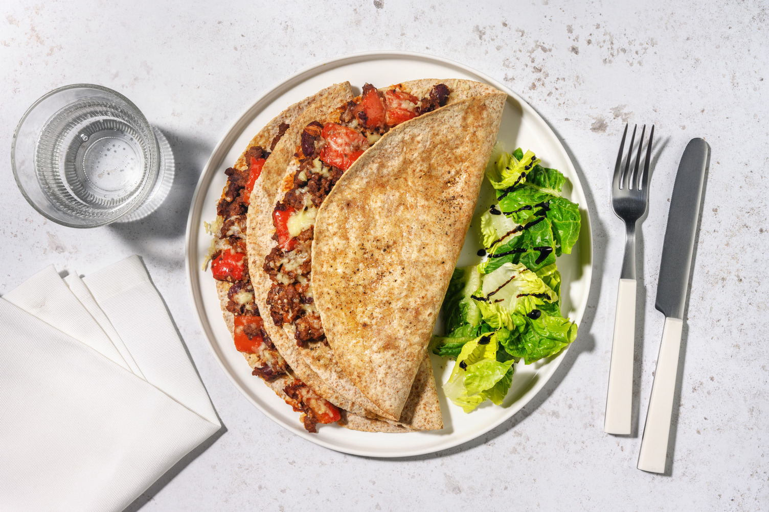 Chorizo, Beef and Beany Quesadillas