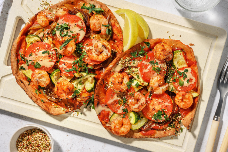 Shrimp Flatbreads with Tahini Sauce