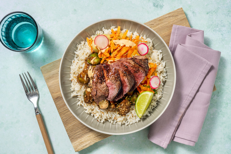 Rosenkohl in Hoisin-Marinade mit extra Rindersteak