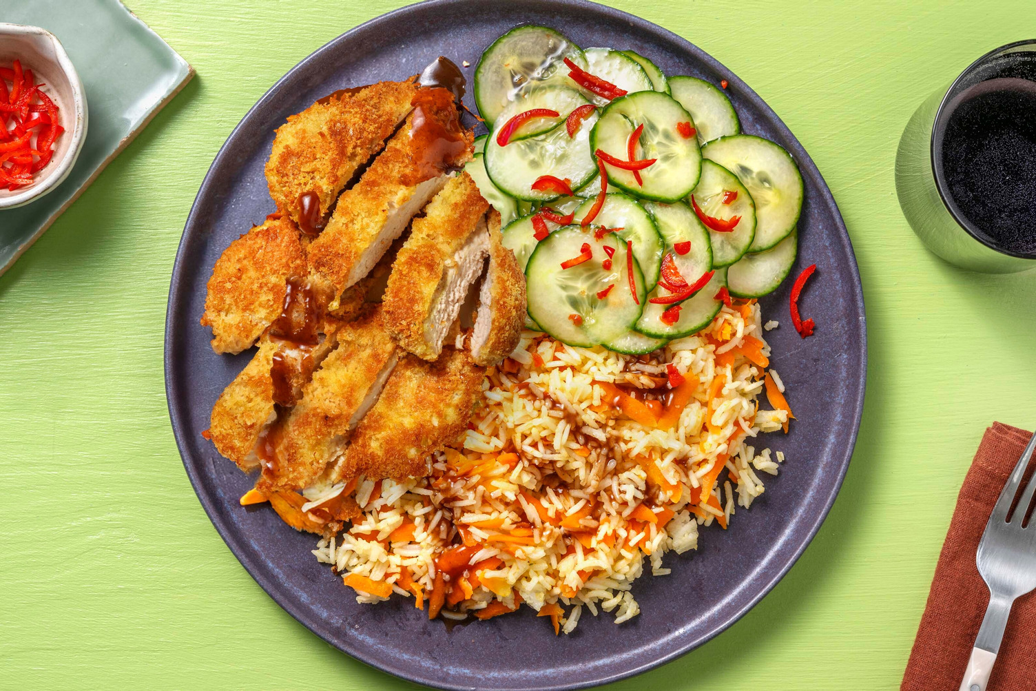 Schweinelachssteak Katsu mit Karottenreis