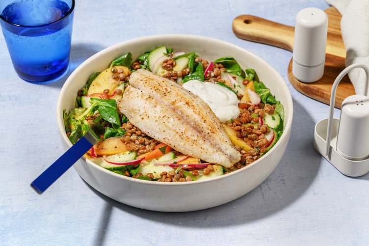 Bunter Linsensalat mit Seehecht