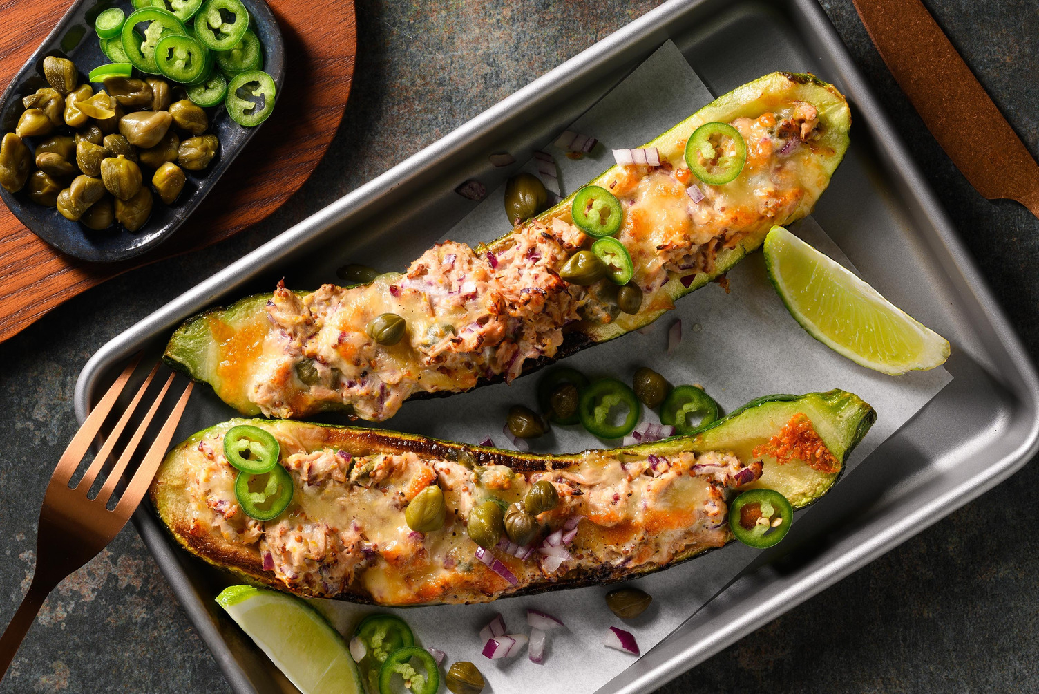 Super cheesy tuna melt in courgetteschuitjes