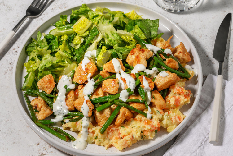 Hähnchengeschnetzeltes auf Karotten-Kartoffelstampf