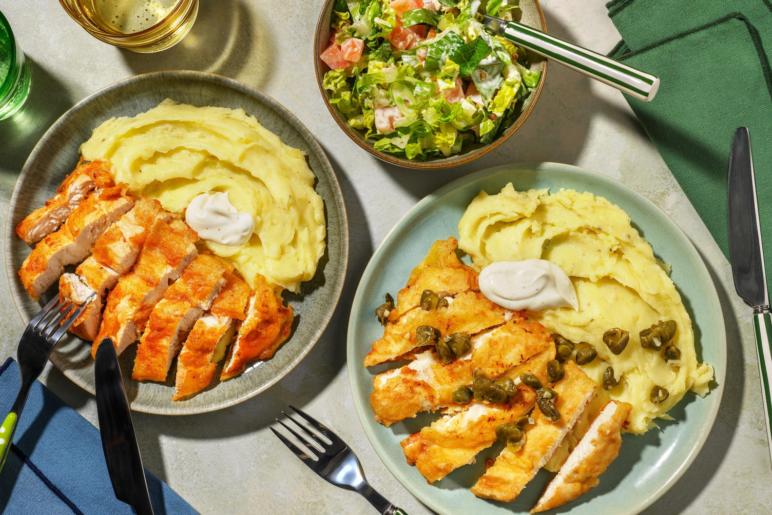 Bio-Backhähnchen für alle! Dazu Kartoffelstampf & Salat