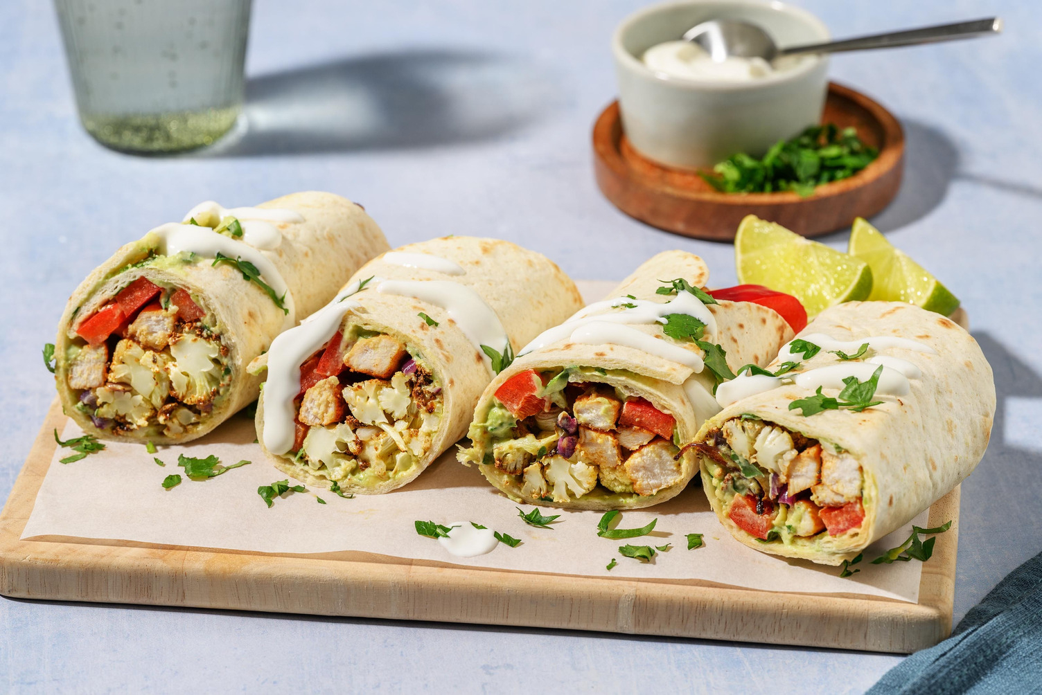 Blumenkohl Fajitas vom Blech mit extra Hähnchen