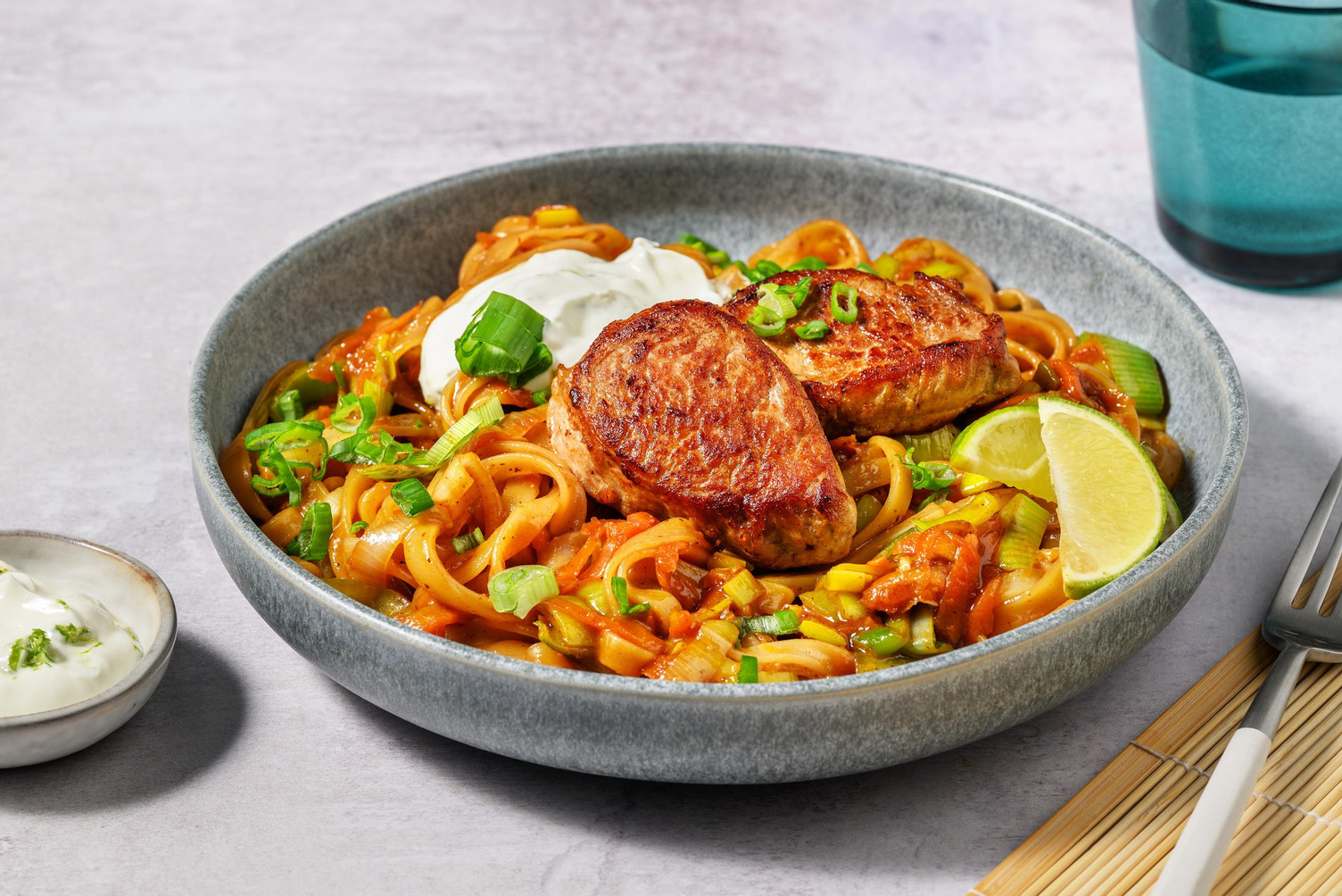 Nudelpfanne mit Bio-Schweinefilet