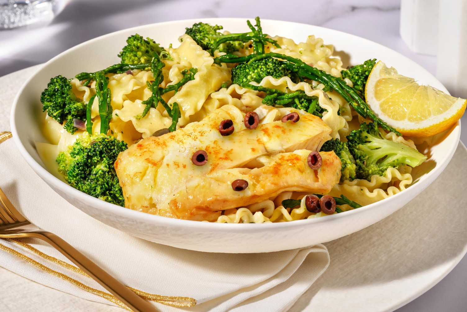 Filet de cabillaud, salicorne et olives