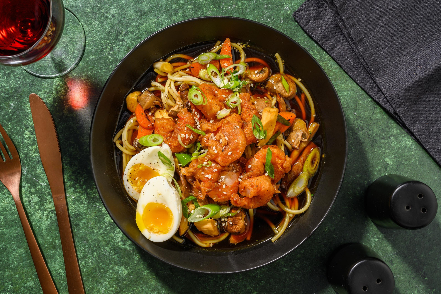 Tempura de crevettes sur ramen au miso