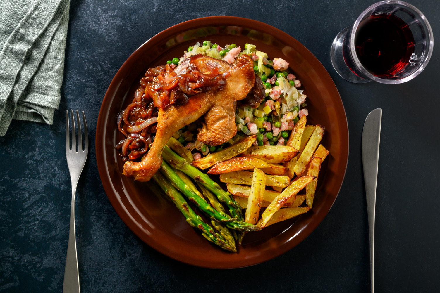 Confit Duck, Pomme Frites and French Onion Style Jus