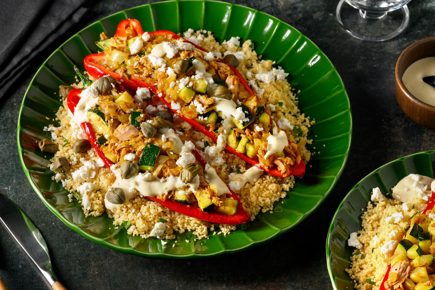 Tuna-Stuffed Romano Pepper with Greek-Style Cheese & Capers